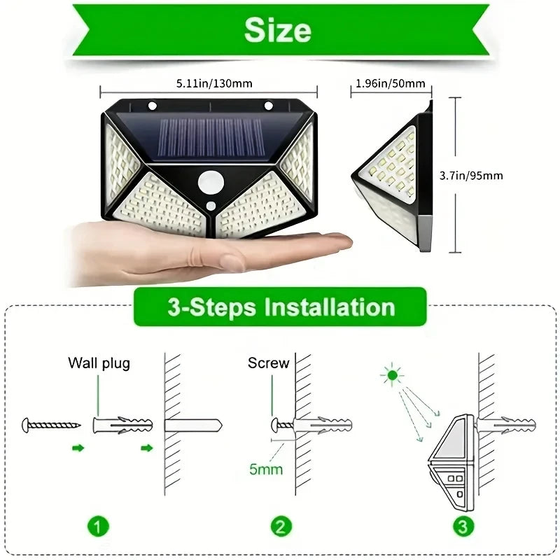 Lámpara Solar LED 100 Focos Para Jardín con Sensor