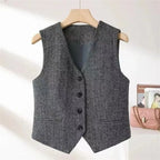 Gilet style britannique rétro pour femme / Coupe slim / Décontracté