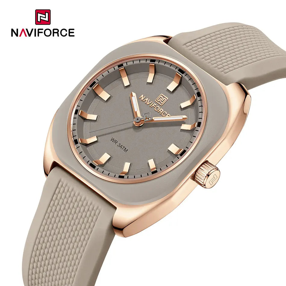 Reloj de Cuarzo NAVIFORCE NF5061 Para Mujer con Esfera Poligonal, Correa de Silicona