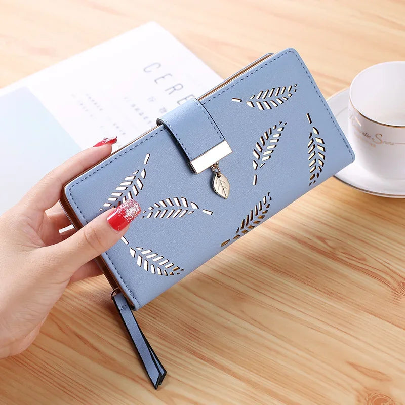 Cartera Larga Para Mujer Cuero PU Diseño de Hojas