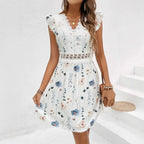 Robe courte en dentelle élégante sans manches à fleurs pour femme