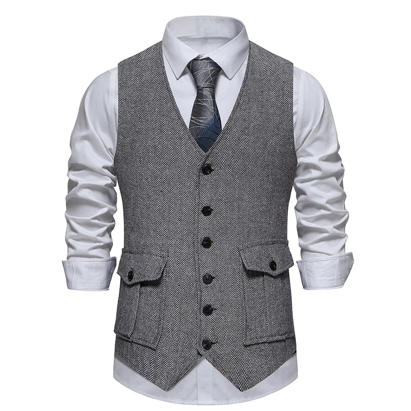 Chaleco de Traje Hombre Tela Espiga Formal