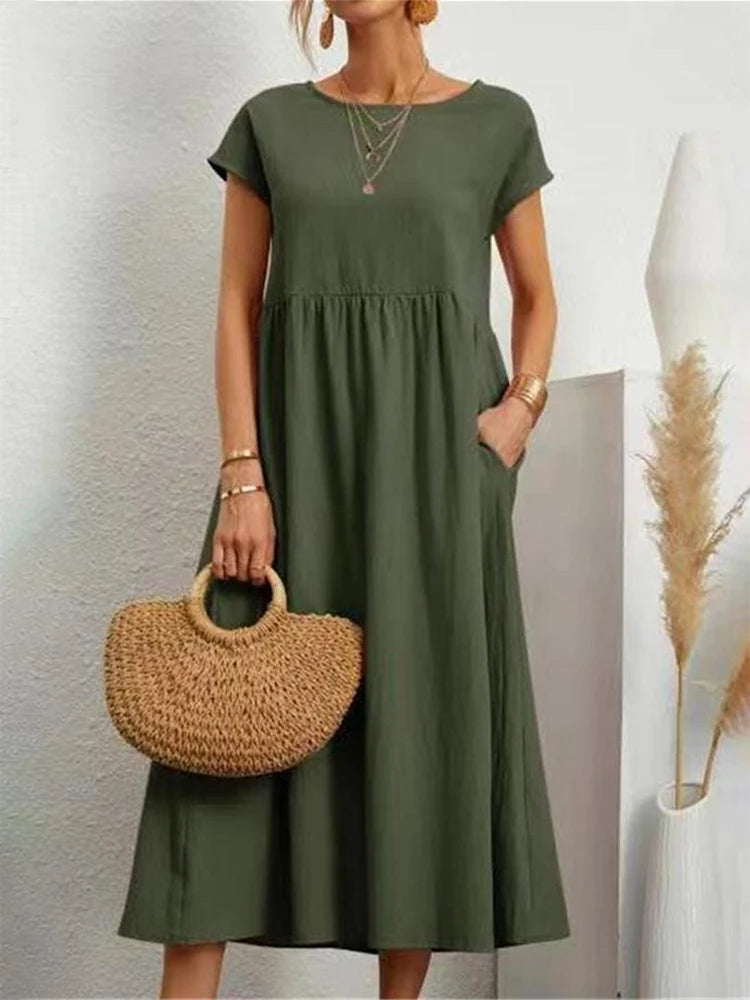 Elegant Short Sleeve Round Neck Maxi Dress