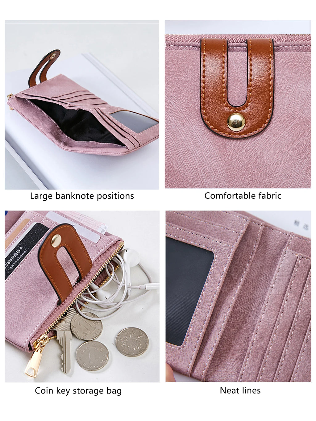 Women's PU Leather Short Wallet with Large Capacity and Card Holder