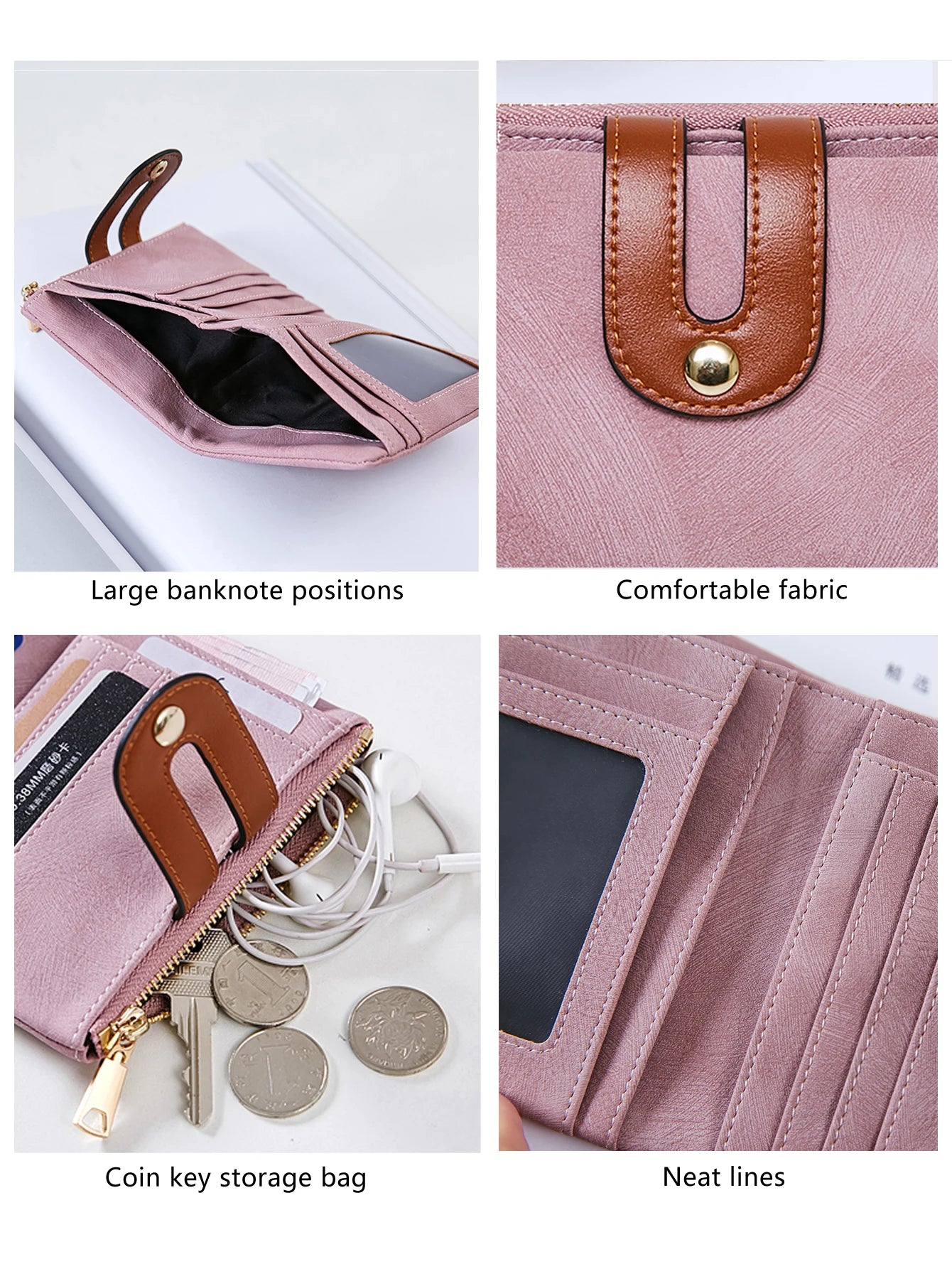 Billetera Corta de Cuero PU para Mujer con Gran Capacidad y Porta Tarjetas