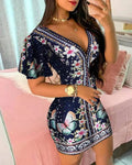 Women's Elegant Floral Bodycon Mini Dress