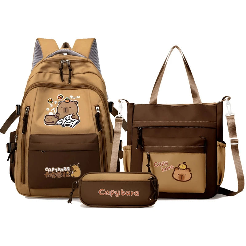 Mochila Escolar Kawaii Capybara – Set 3 Piezas para Niñas