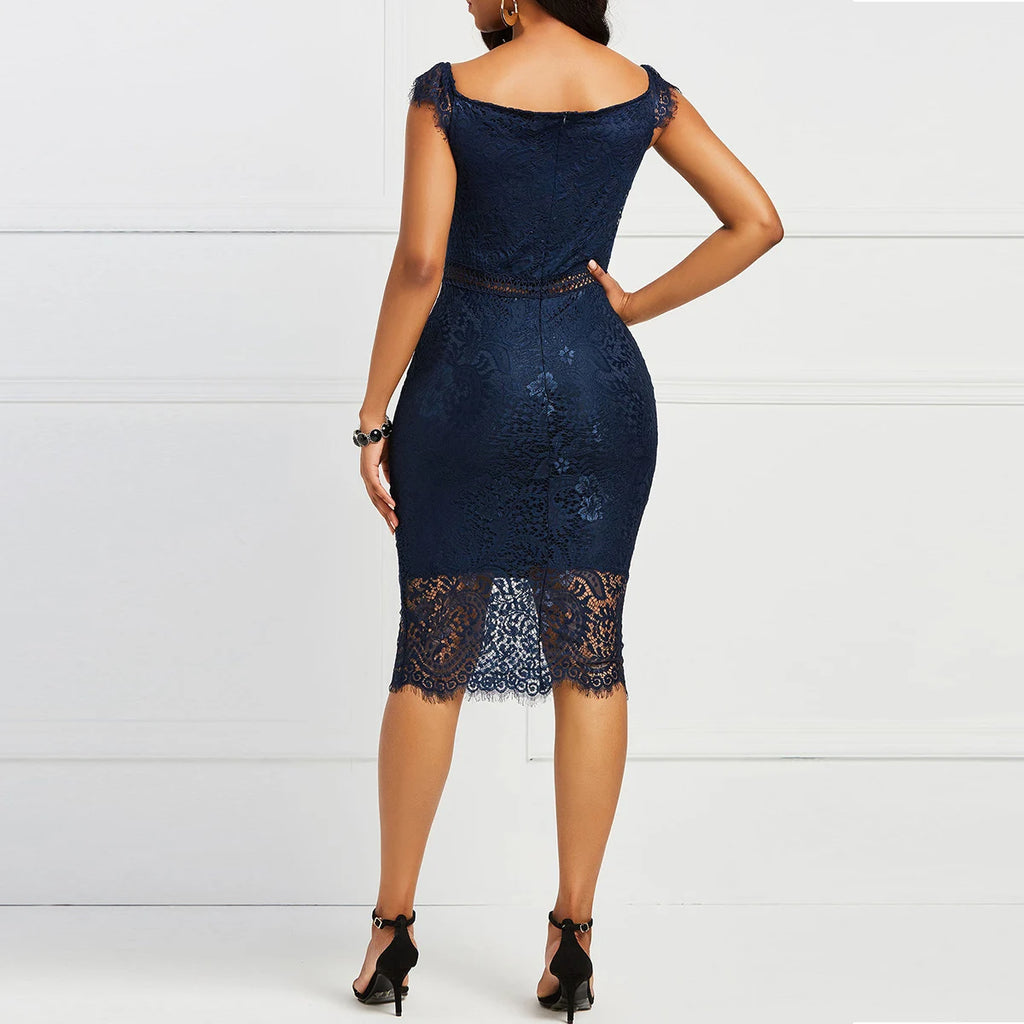 Women's Casual Lace V-Neck Short Sleeve Slim Fit Dress