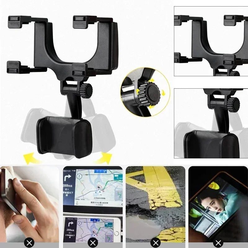 Soporte de Teléfono 360° para Auto con Clip en Espejo Retrovisor