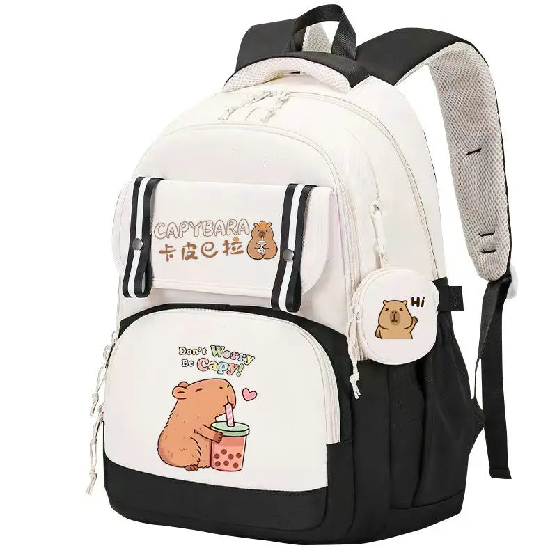 Mochila Capybara Cartoon Mujer Nylon Ultraligera Escolar
