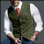 Gilet Décontracté Classique Homme Tissu Tweed Chevrons Coupe Slim