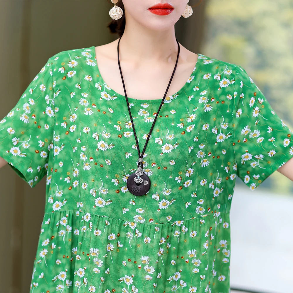 Casual Short Sleeve Crew Neck Loose Dress