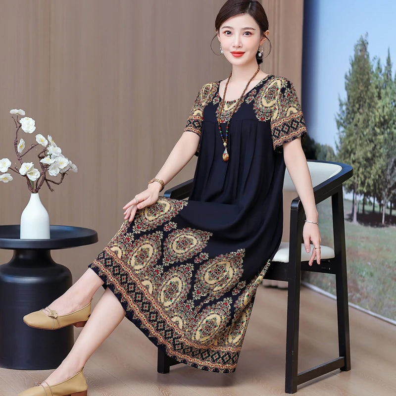 Casual Loose Cotton Short Sleeve Dress