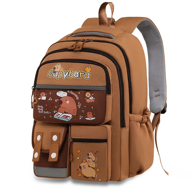 Mochila Escolar Kawaii Capybara – Set 3 Piezas para Niñas