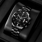 Montre à quartz noire en acier inoxydable de luxe avec calendrier