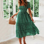 Robe longue vintage imprimé floral manches bouffantes