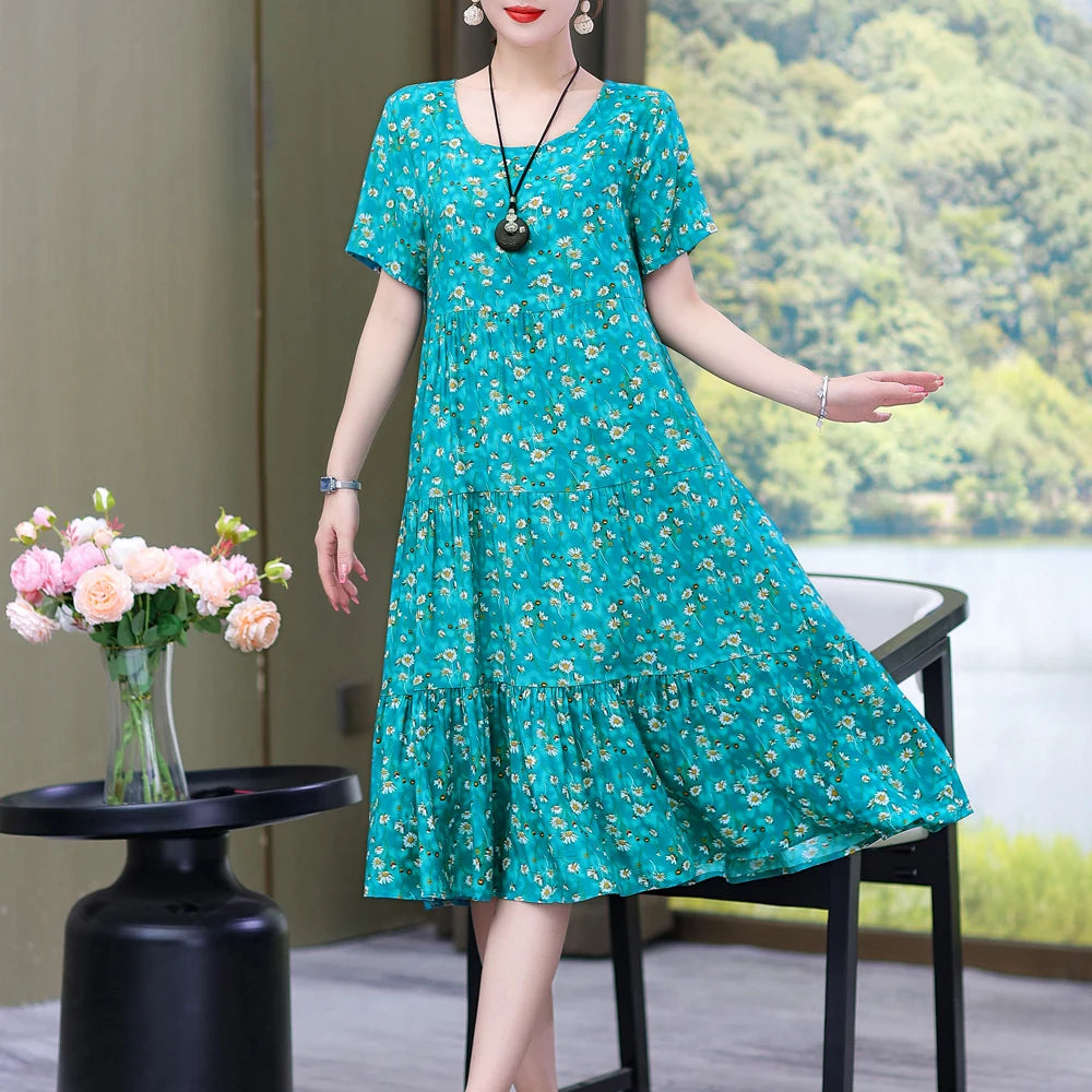 Casual Short Sleeve Crew Neck Loose Dress