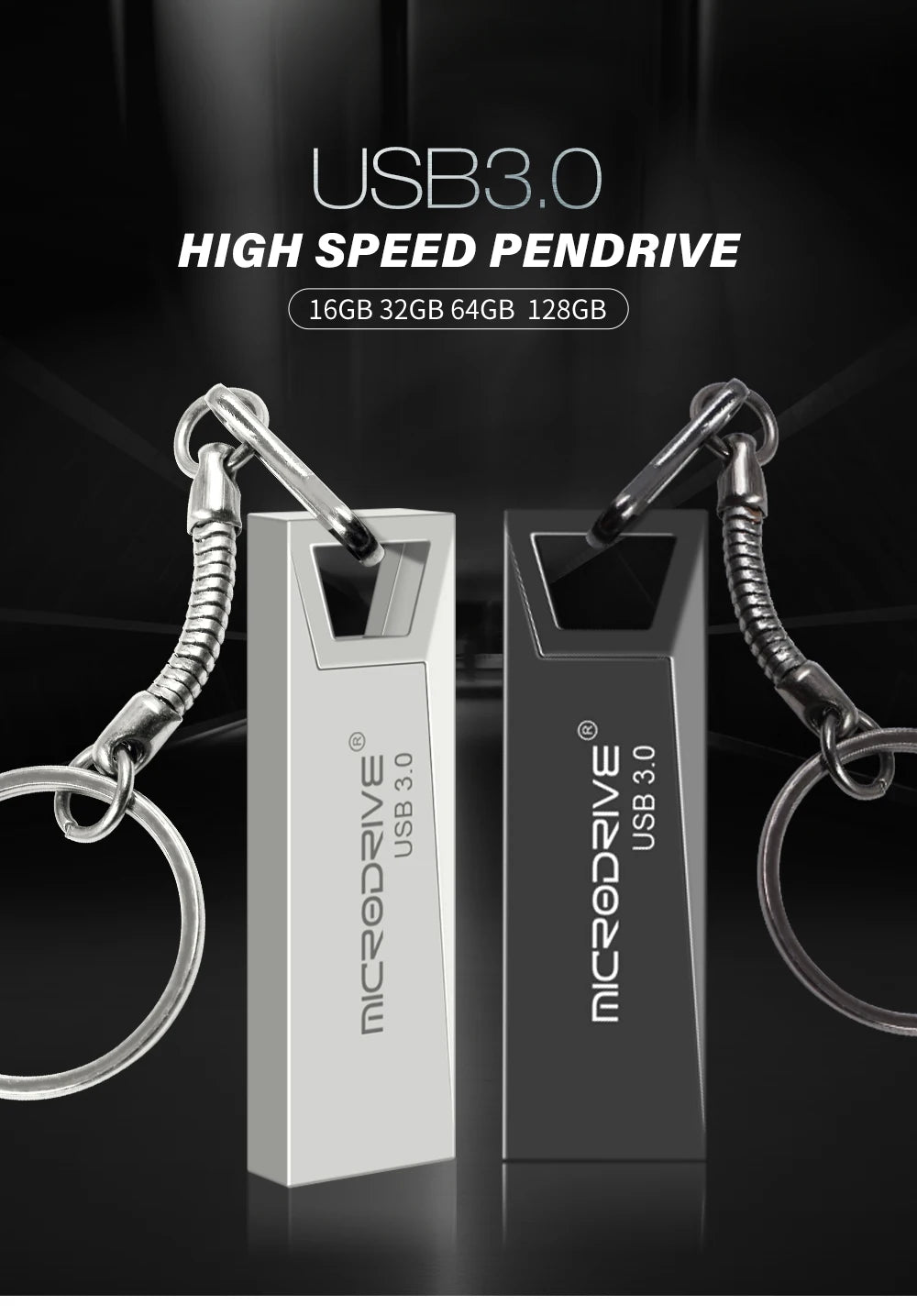 Mini Metal Waterproof USB 3.0 Flash Drive with Keychain
