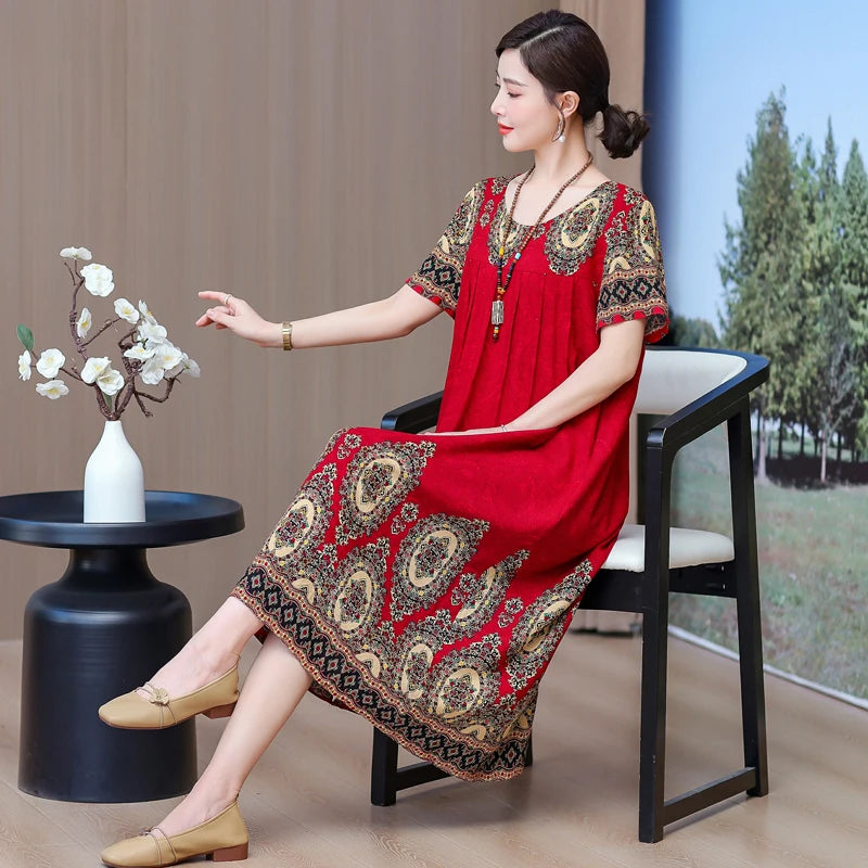 Casual Loose Cotton Short Sleeve Dress