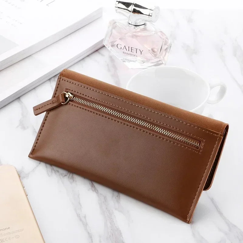 Cartera de Cuero PU Para Mujer con Broche y Monedero