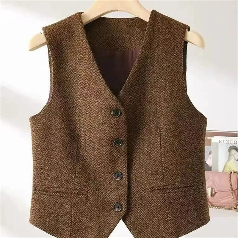 Chaleco Estilo Británico Retro para Mujer /Slim Fit /Casual