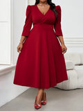 Vestido Rojo Elegante Mujer Talla Grande Manga 3/4