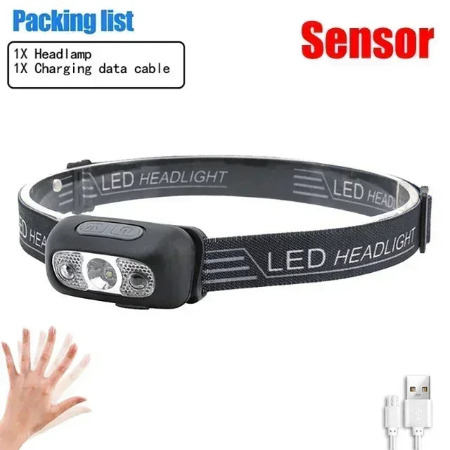 Linterna Frontal LED con Sensor de Inducción Camping