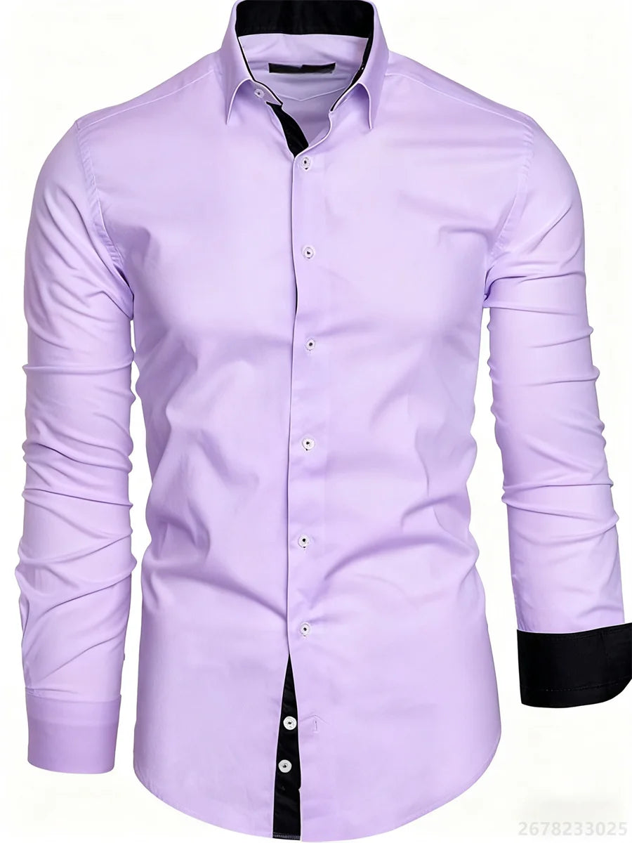 Camisa Slim Fit Manga Larga para Hombre Oficina /Negocios