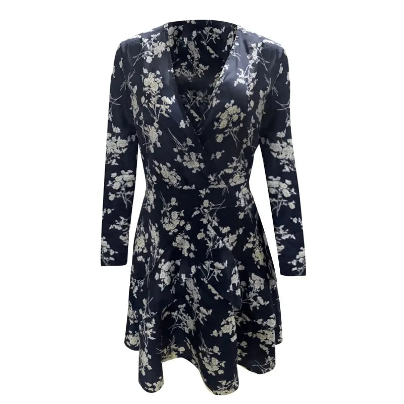 Printed Short Dress with Sheer Mesh Long Sleeves