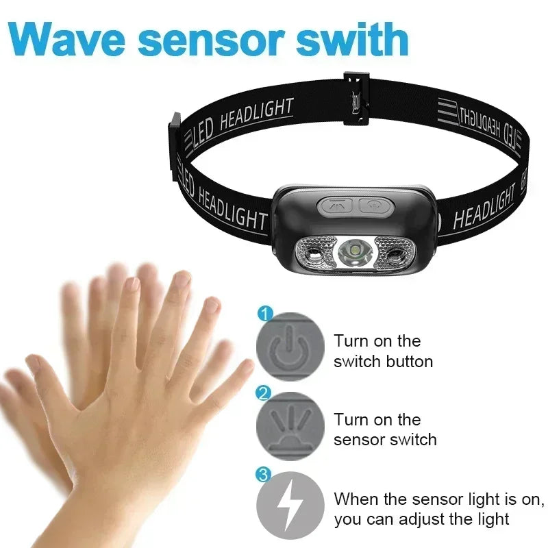 Linterna Frontal LED con Sensor de Inducción Camping
