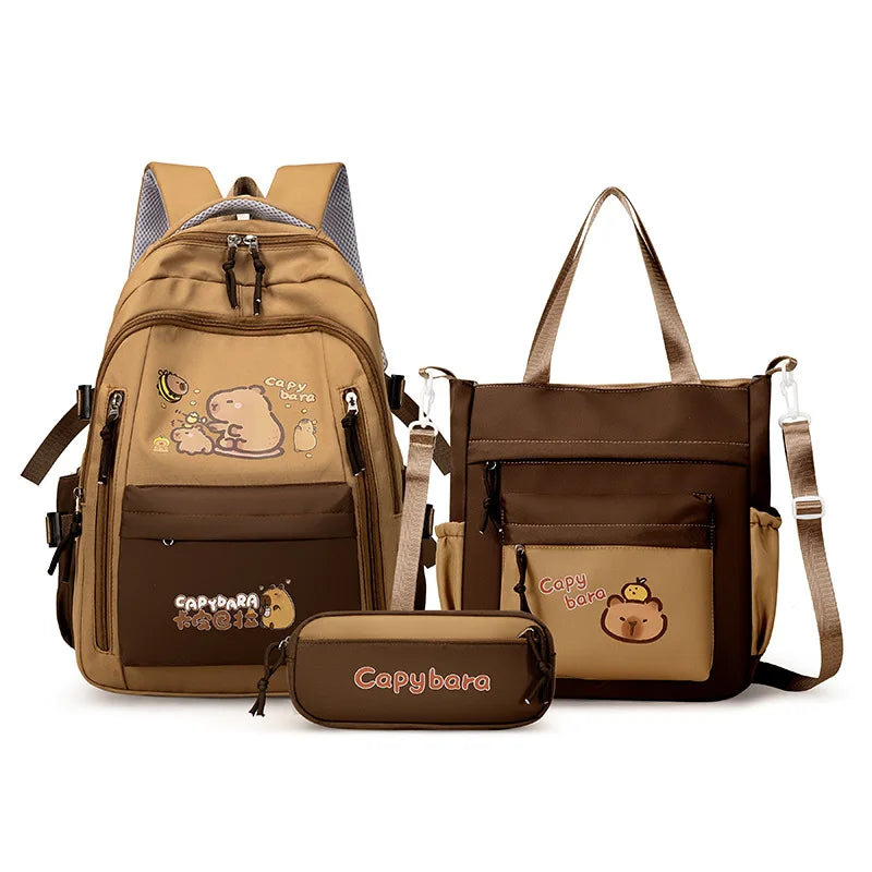 Mochila Escolar Kawaii Capybara – Set 3 Piezas para Niñas