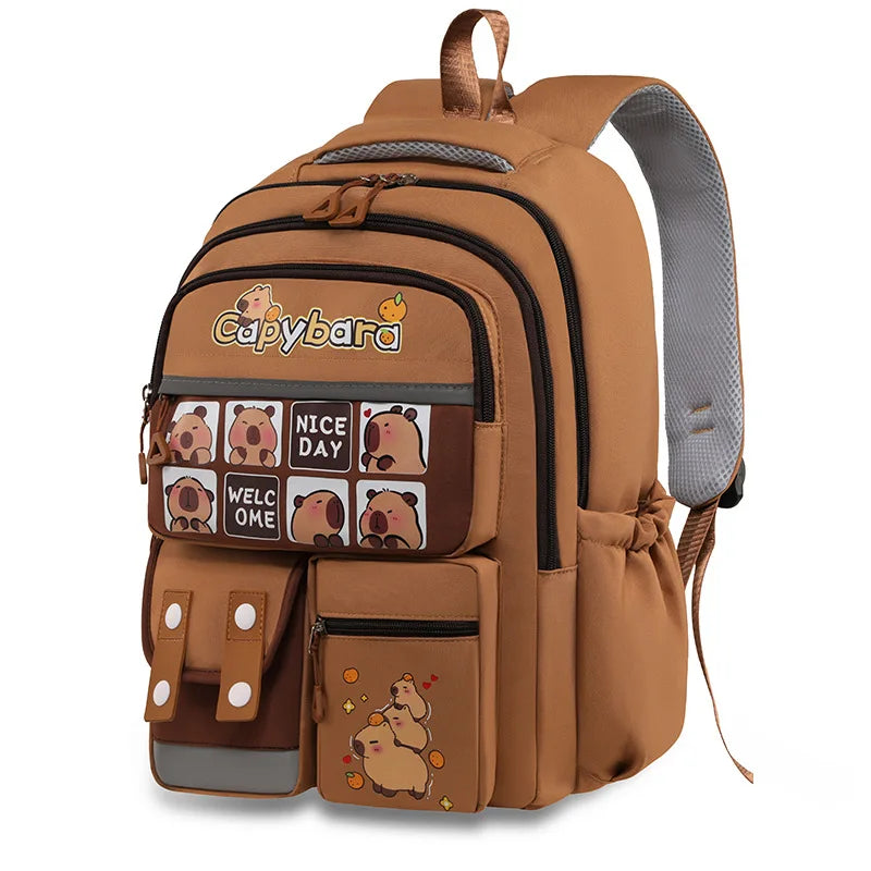 Mochila Escolar Kawaii Capybara – Set 3 Piezas para Niñas