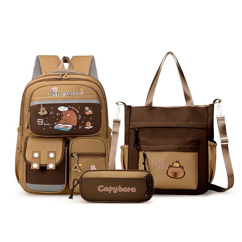 Mochila Escolar Kawaii Capybara – Set 3 Piezas para Niñas