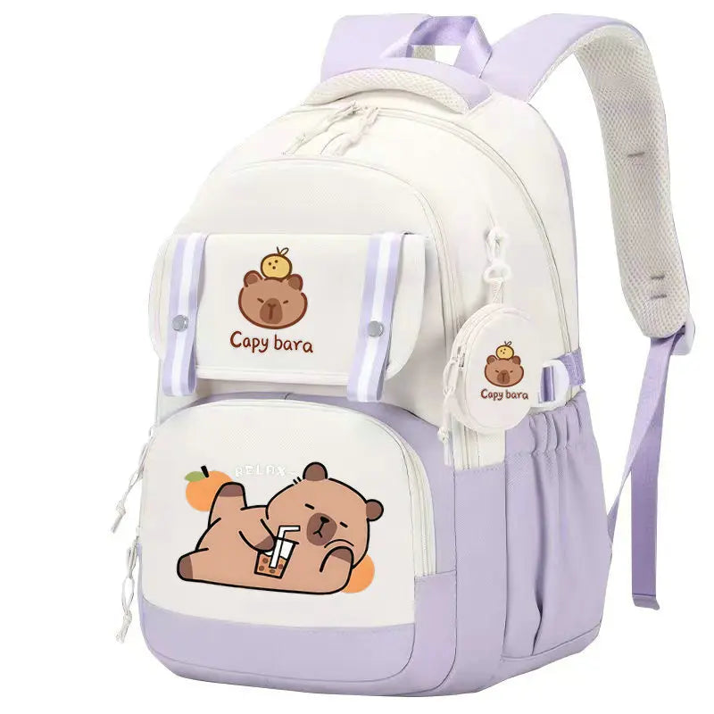Mochila Capybara Cartoon Mujer Nylon Ultraligera Escolar