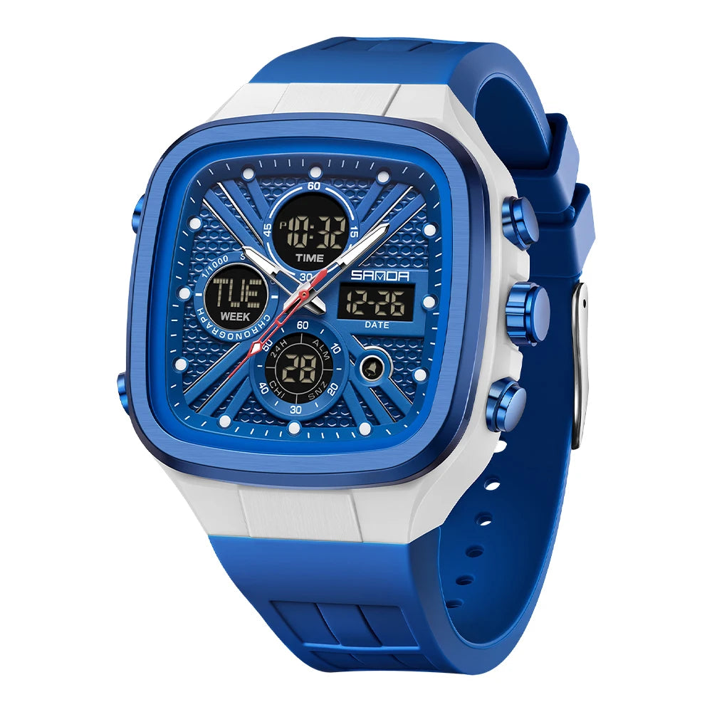Reloj Deportivo SANDA 6387 Cuadrado Analógico Digital Para Hombre con Cronómetro