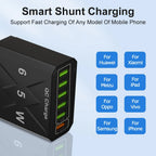 Cargador USB de 6 Puertos de Carga Rápida QC3.0 Para IPhone, Samsung, Xiaomi y Otros Dispositivos