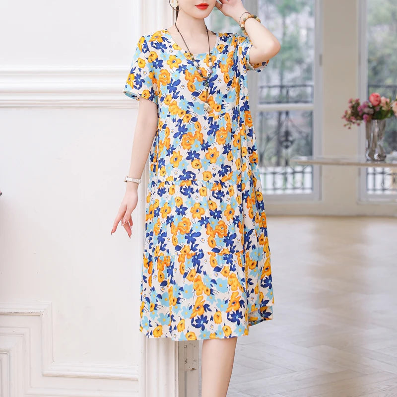 Casual Short Sleeve Crew Neck Loose Dress