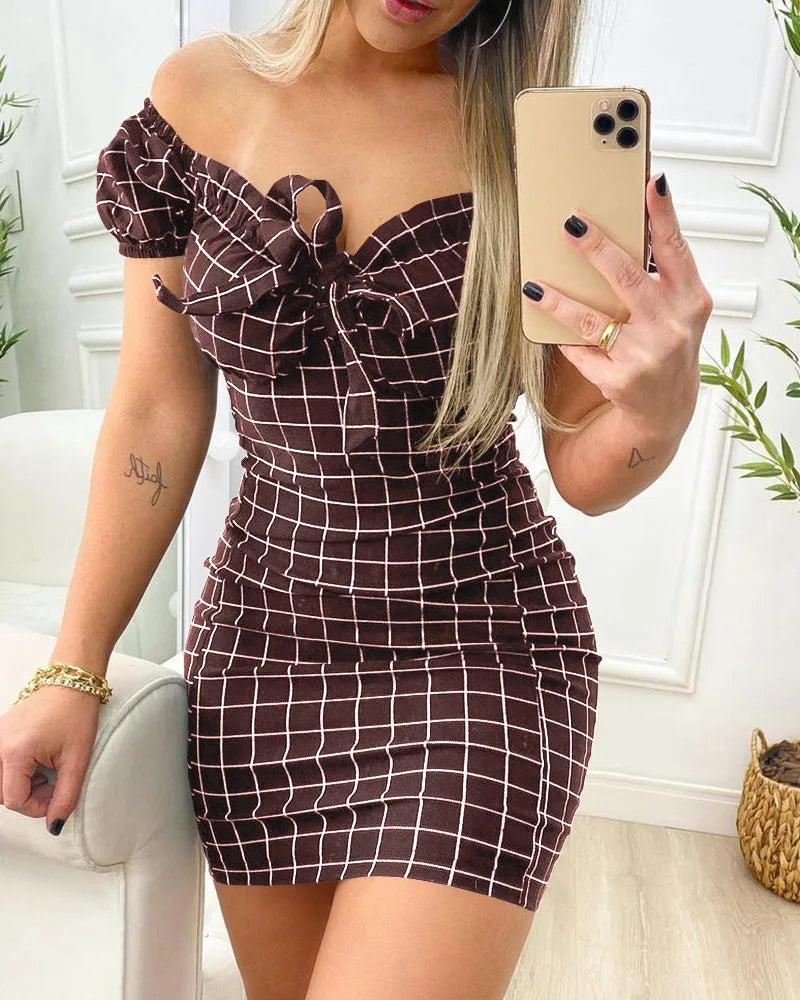 Sexy Fitted Plaid Wrap Mini Dress