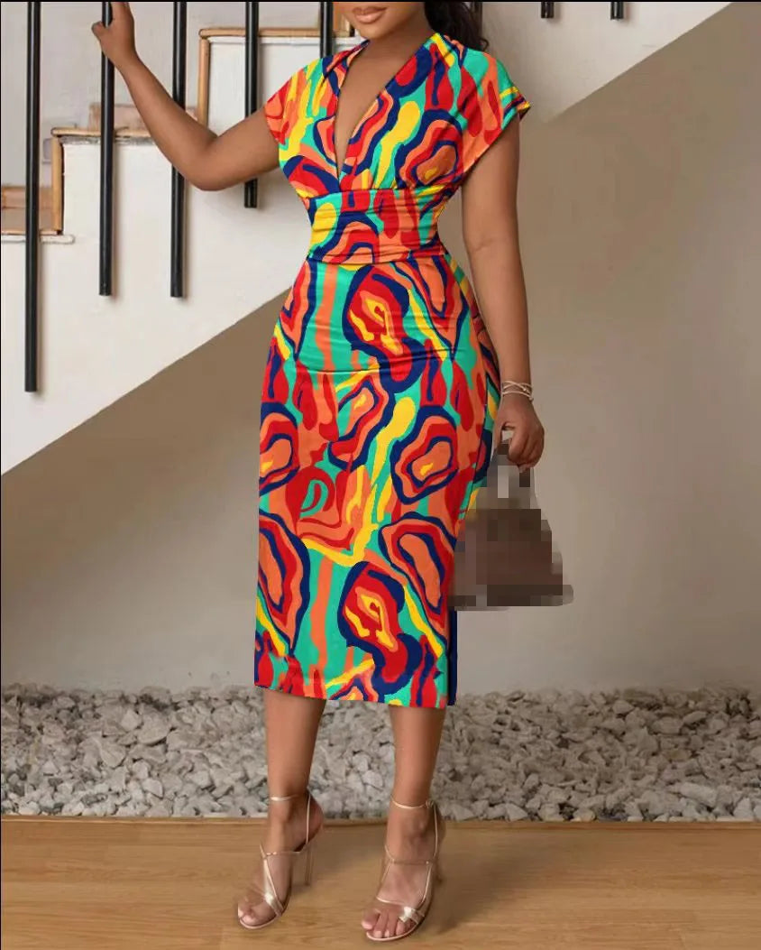 Vestidos Para Mujer Escote en V Ajustado Estampado