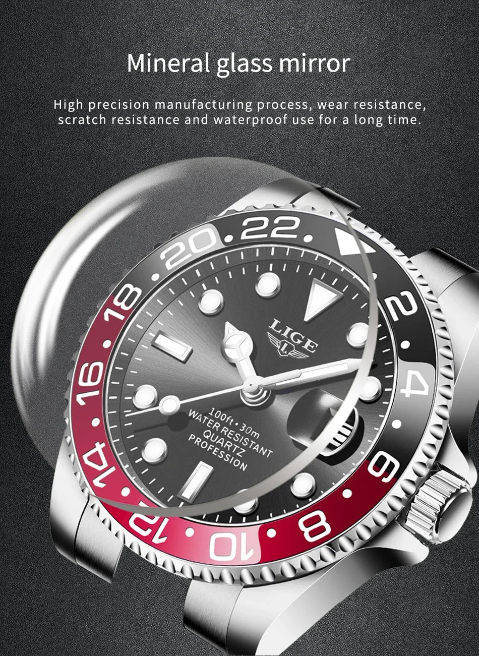 Montre LIGE LG10051 Acier Inoxydable Lumineuse et Résistante à l'Eau