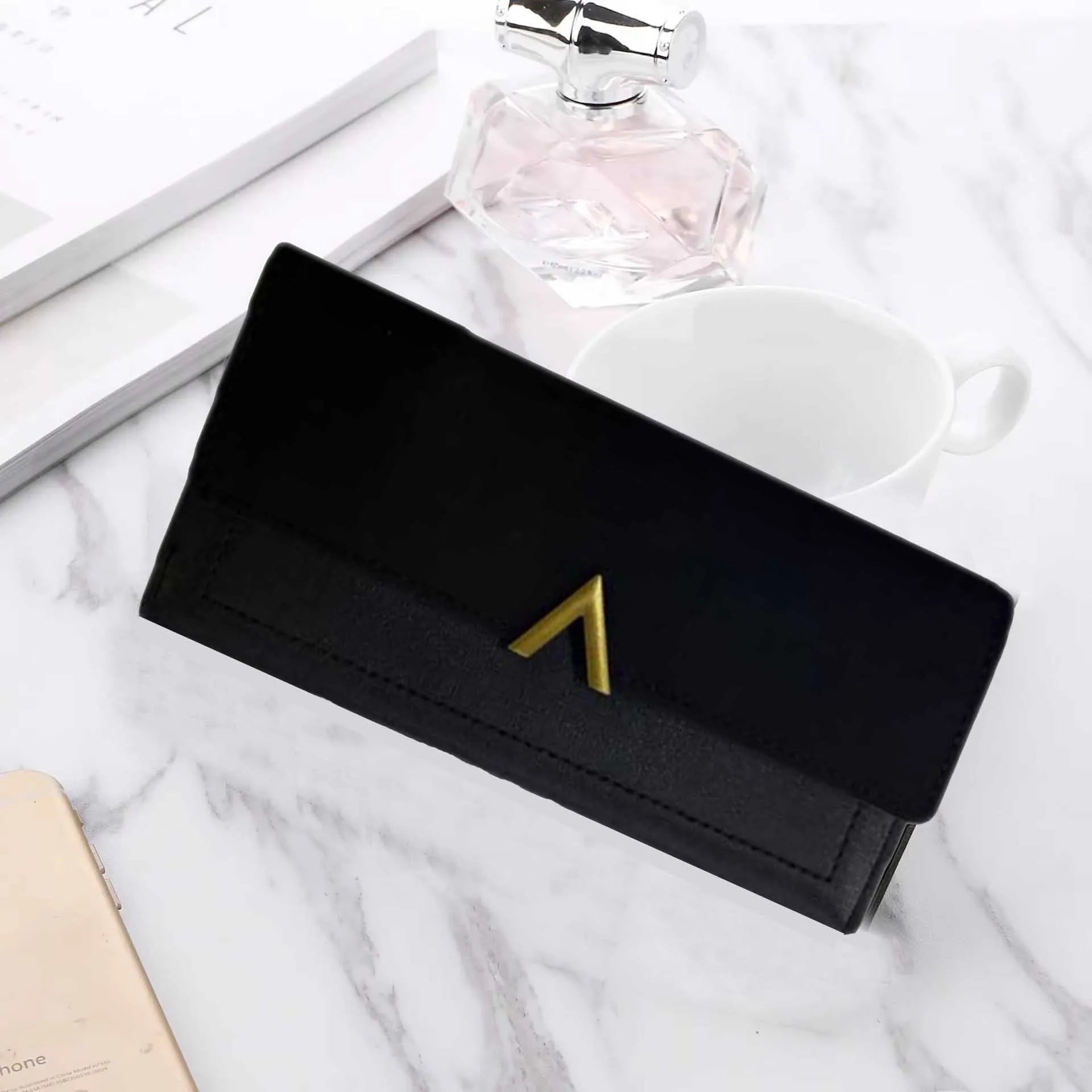 Cartera de Cuero PU Para Mujer con Broche y Monedero