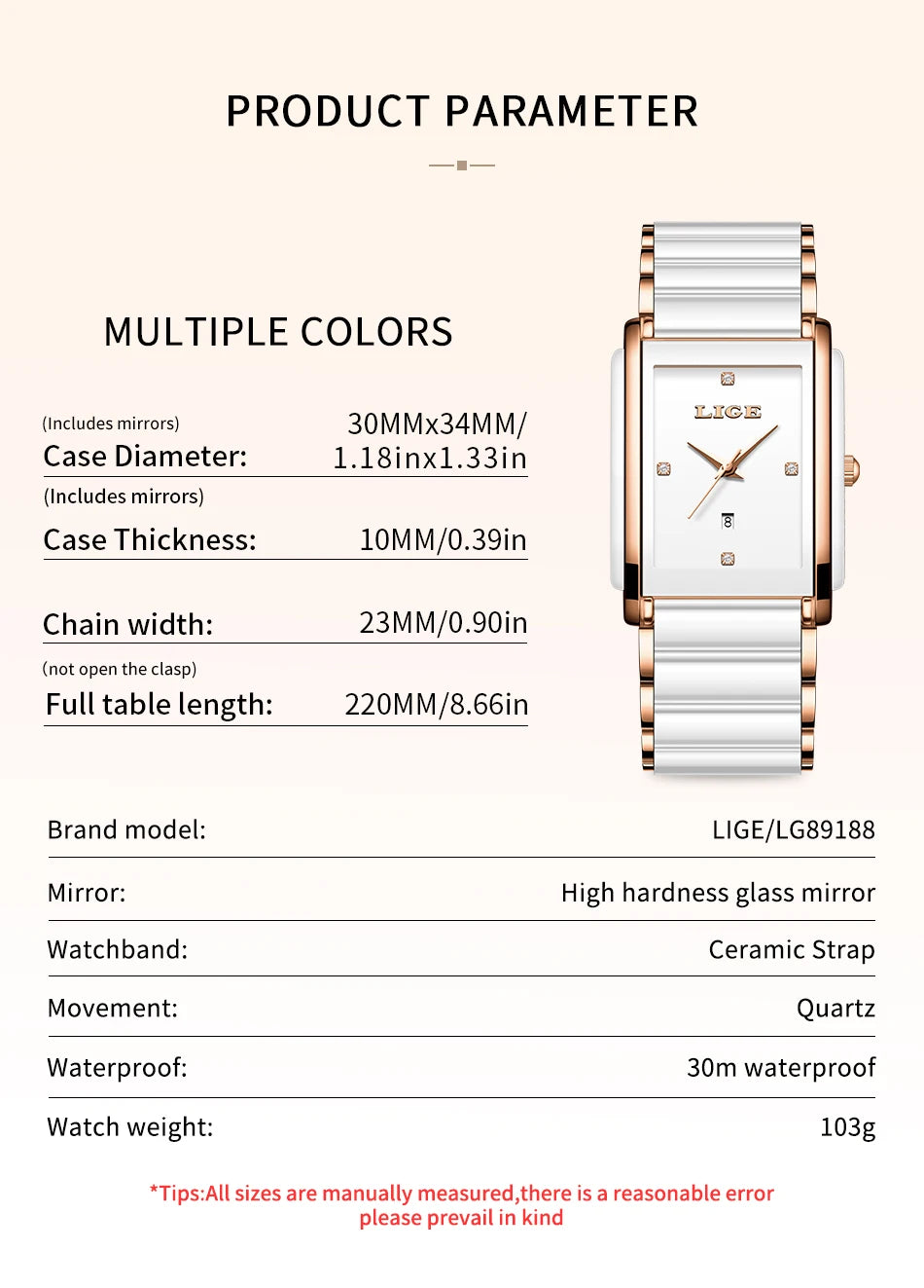 Montre LIGE LG89188 2026 Bracelet en céramique Résistante à l'eau