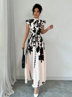Robe élégante noir et blanc pour femme, pour le travail ou les rendez-vous