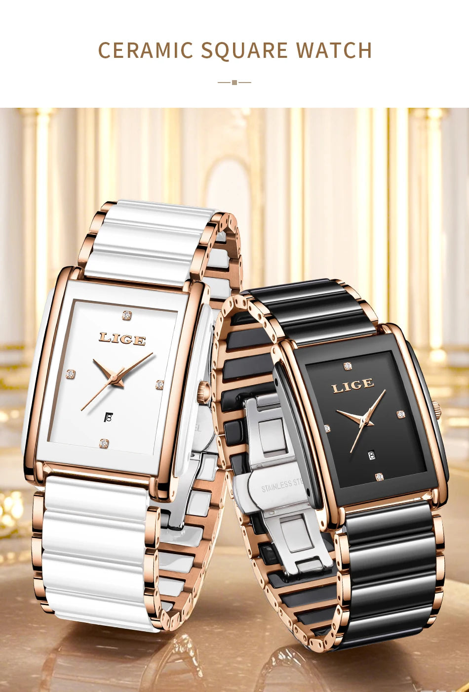 Montre LIGE LG89188 2026 Bracelet en céramique Résistante à l'eau