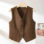 Gilet style britannique rétro pour femme / Coupe slim / Décontracté