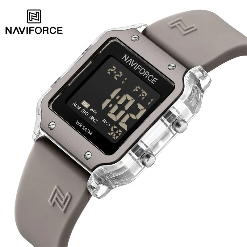 Reloj Digital Multifunción NAVIFORCE NF6105 Para Mujer con Correa de Silicona Resistente al Agua