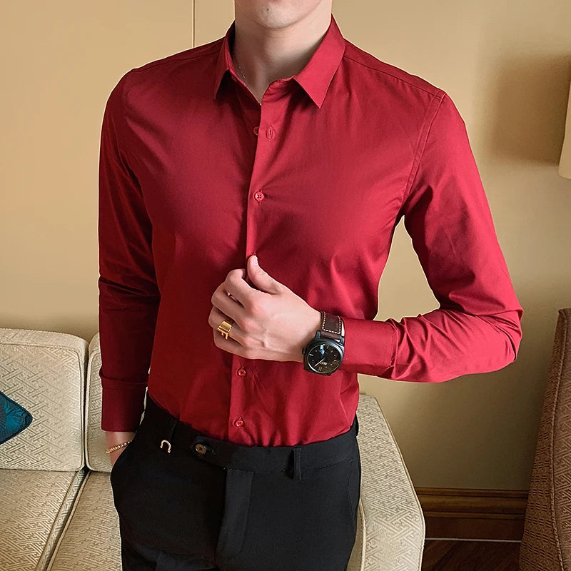 Camisa de Manga Larga Hombre Slim Fit Algodón Casual /Oficina
