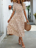 Vestido Floral Boho Manga Abullonada Cuello Redondo