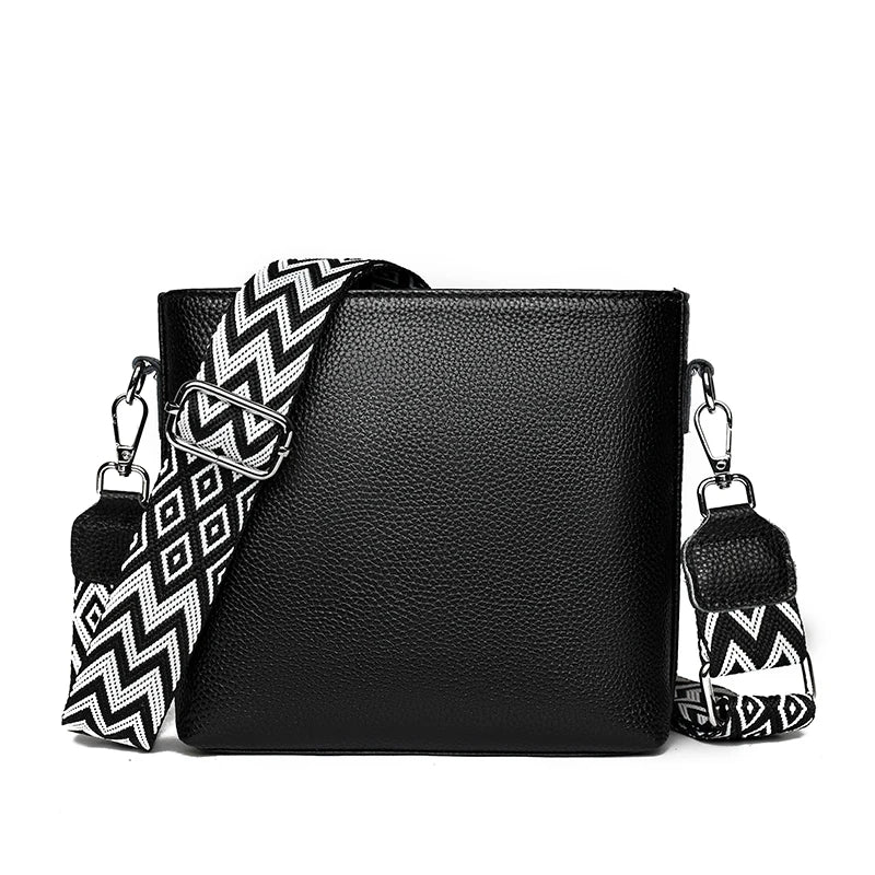 Bolso Cruzado Cuero Para Mujer con Correa Ancha