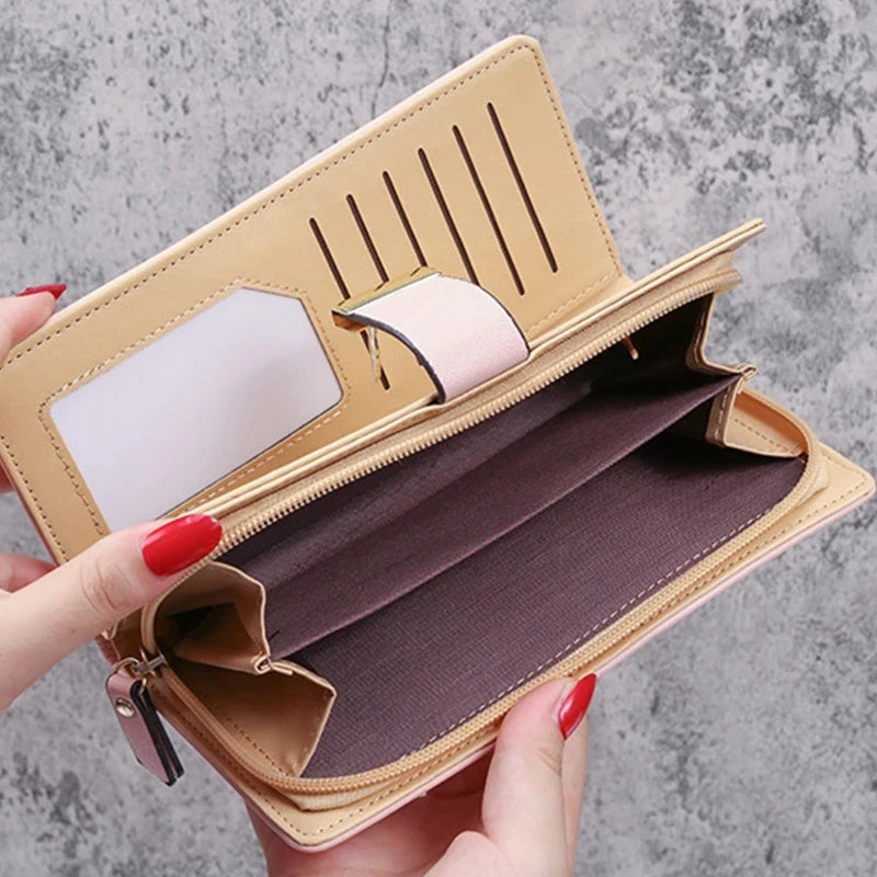 Cartera Larga Para Mujer Cuero PU Diseño de Hojas